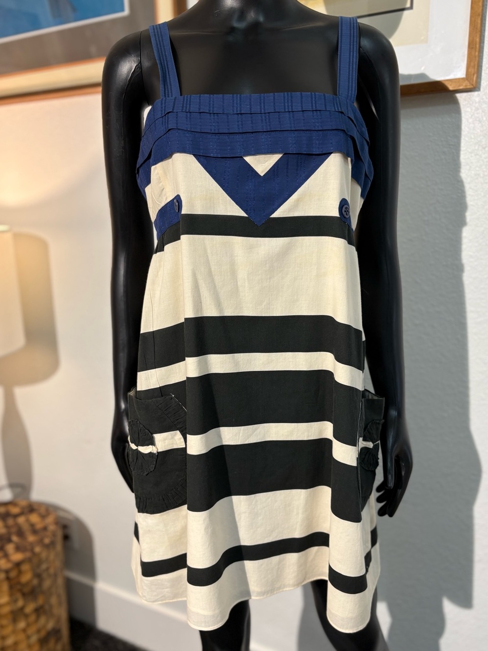 Twinkle by Wenlan Striped Square-Neck Mini Dress with Pockets - Size 8